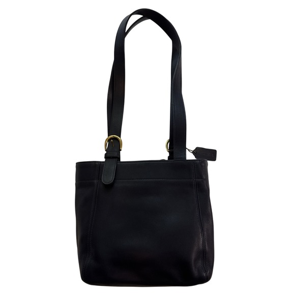 Vintage Coach 4157 90s Navy Blue Leather Double Handle Brass Buckle Bag - Picture 1 of 7